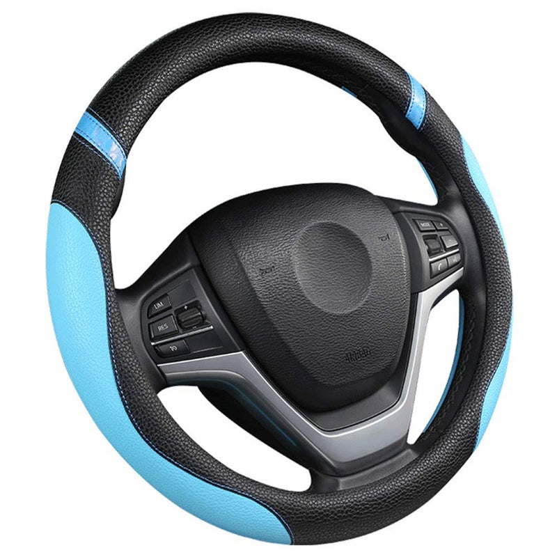 Cxtiy Universal Leather Steering Wheel Cover for Women Steering Wheel Cover for Car 15 inch (Blue) - Image 2